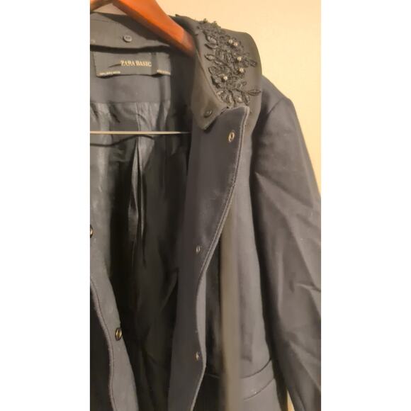 ZARA Navy Blue Blazer with Detachable Black Beaded Collar – Size Medium - Picture 2 of 3